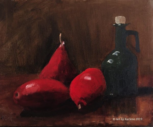 Sm 3 pears and an oil carage 1 | art by karlene