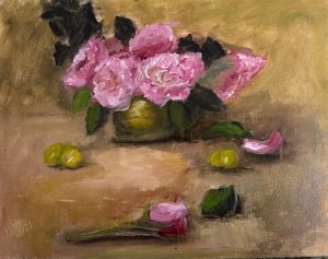2021c01 pink roses in brass. Jpg | art by karlene