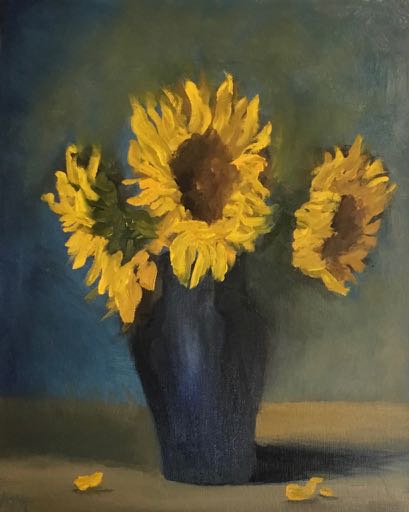 Kelli's Sunflowers in a blue vase